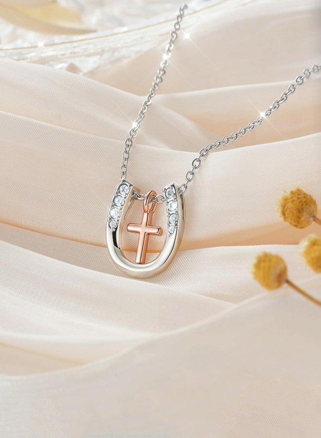 Shonyin Cross Horseshoe Necklace for Girls Women Teen Girl gifts Trendy Stuff Sister in Christ Christian Baptism Gifts for Girl Confirmation Religious 11 13 12 14 16 Year Old Birthday Back to School Christmas Teenage Girl Jewelry Gift - Image 4